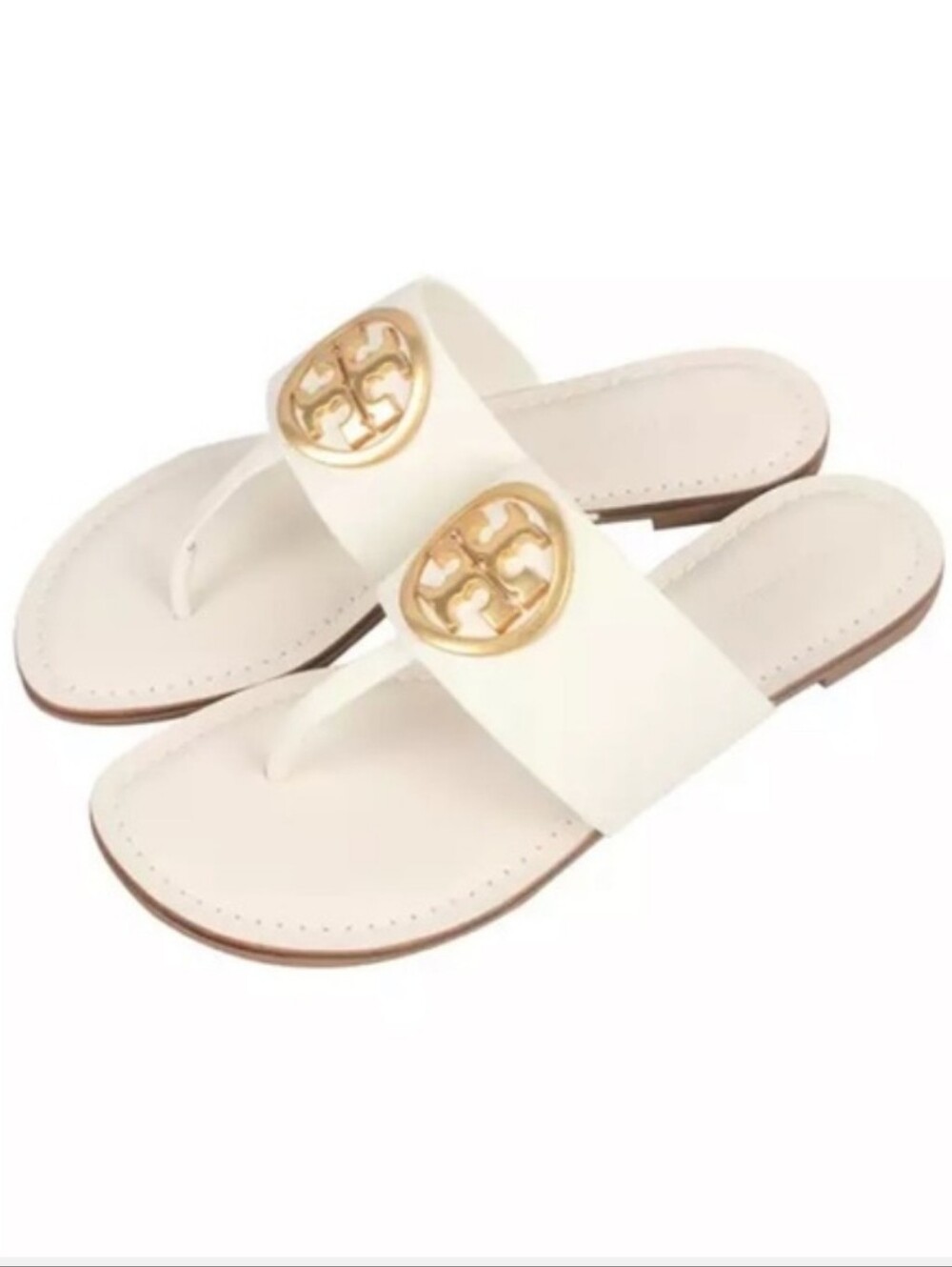 Tory Burch Benton Bands Thong Sandals White/Gold Size 10.5